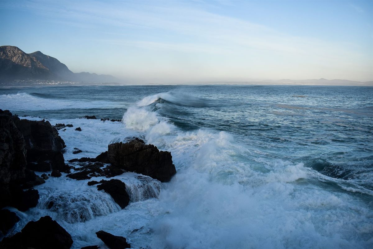 Rocky Atlantic point break coastline near Taghazout, Morocco, where Anchor Point breaks