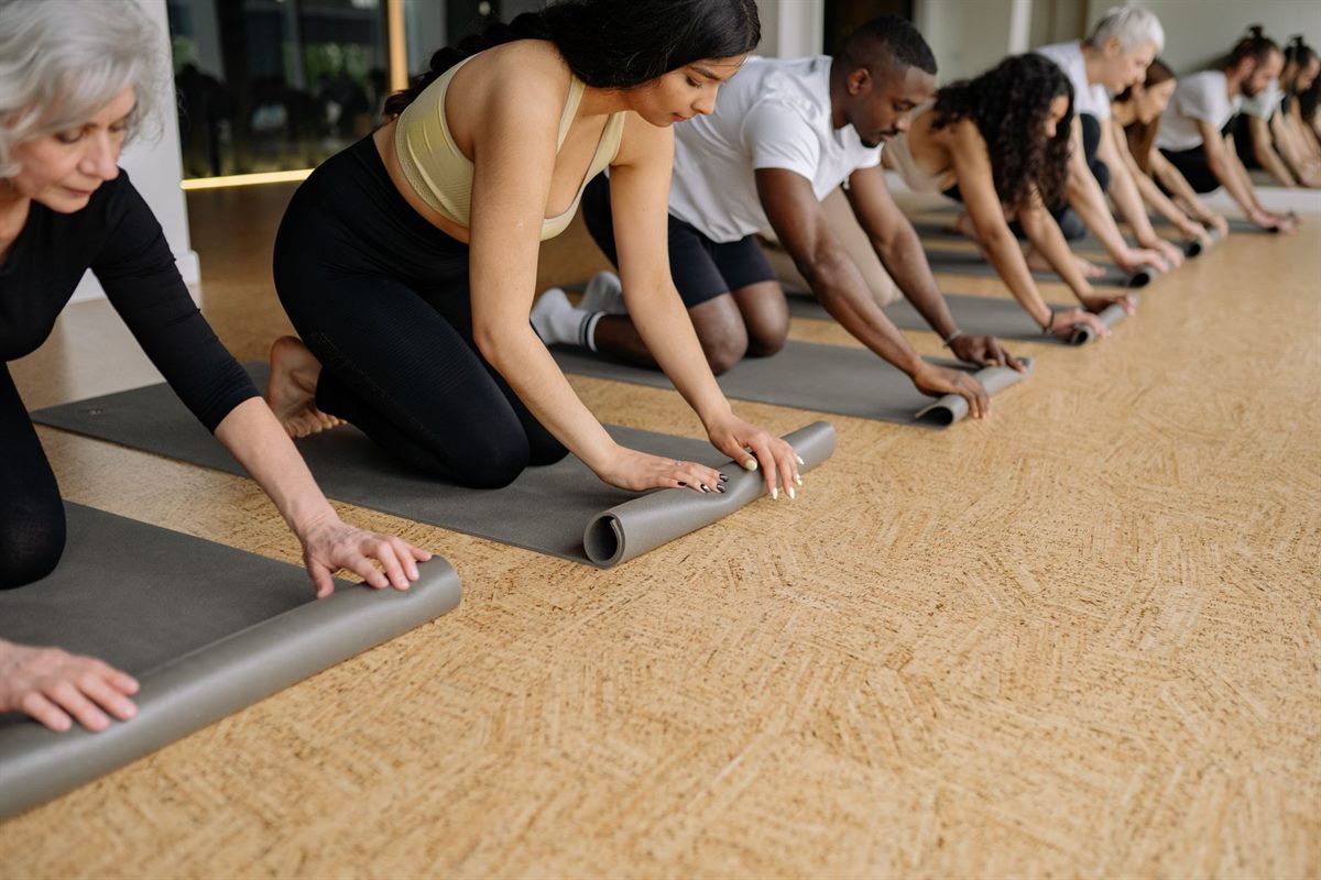 A group yoga session at sunset, the kind that pairs with surfing in Taghazout